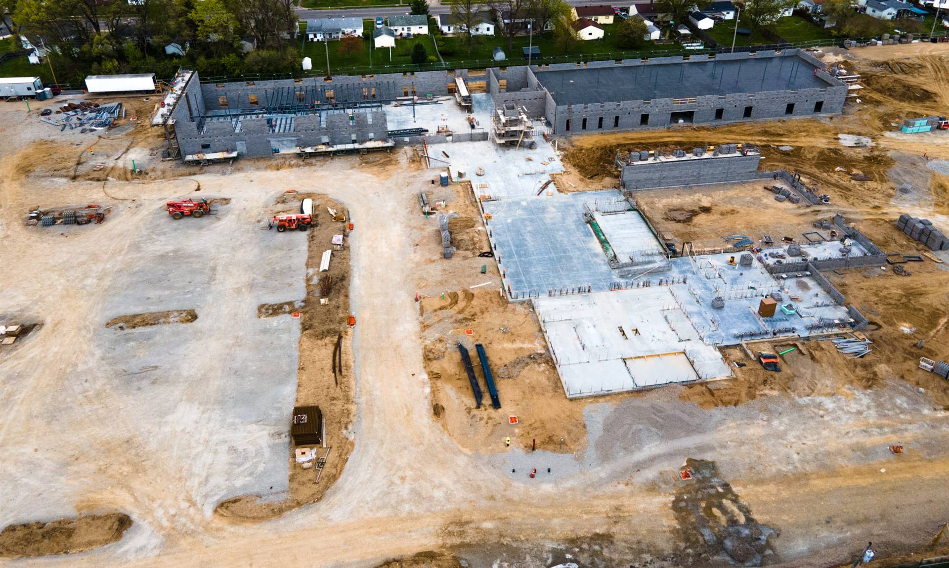 Aerial view-construction of Fairborn Intermediate School 