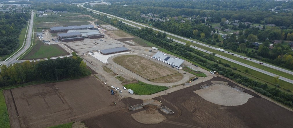 Aerial view of Fairborn High School construction site September 2023