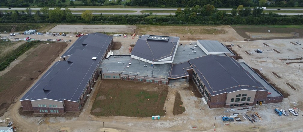 Aerial view of Fairborn High School construction site September 2023