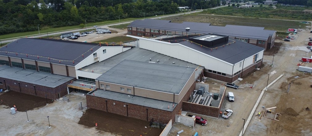 Aerial view of Fairborn High School construction site September 2023
