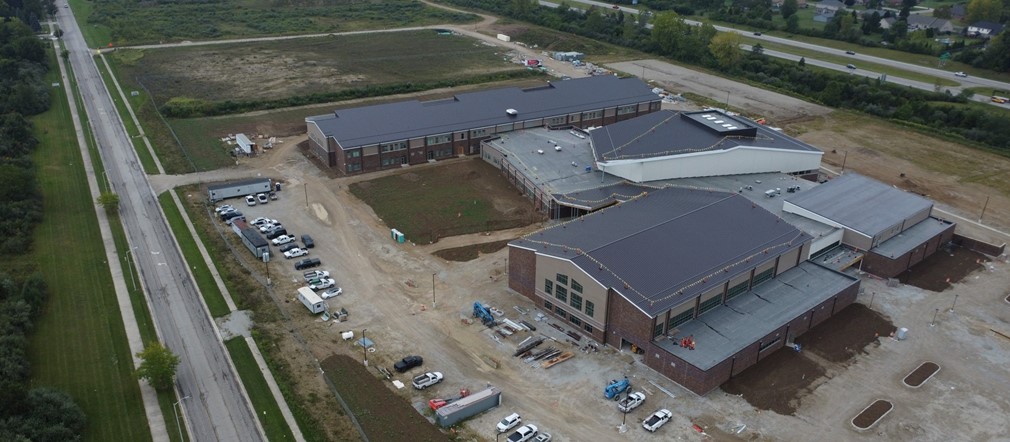 Aerial view of Fairborn High School construction site September 2023