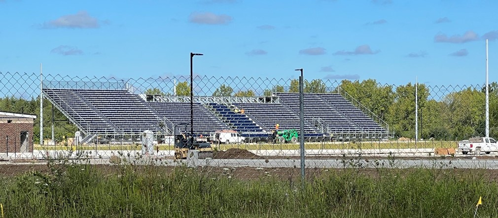 A view of the bleachers at the new stadium on Commerce Center Blvd.