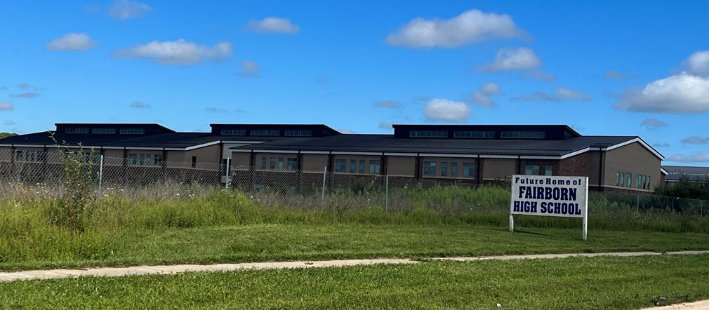 The new high school is looking great! View from Commerce Center Blvd. 