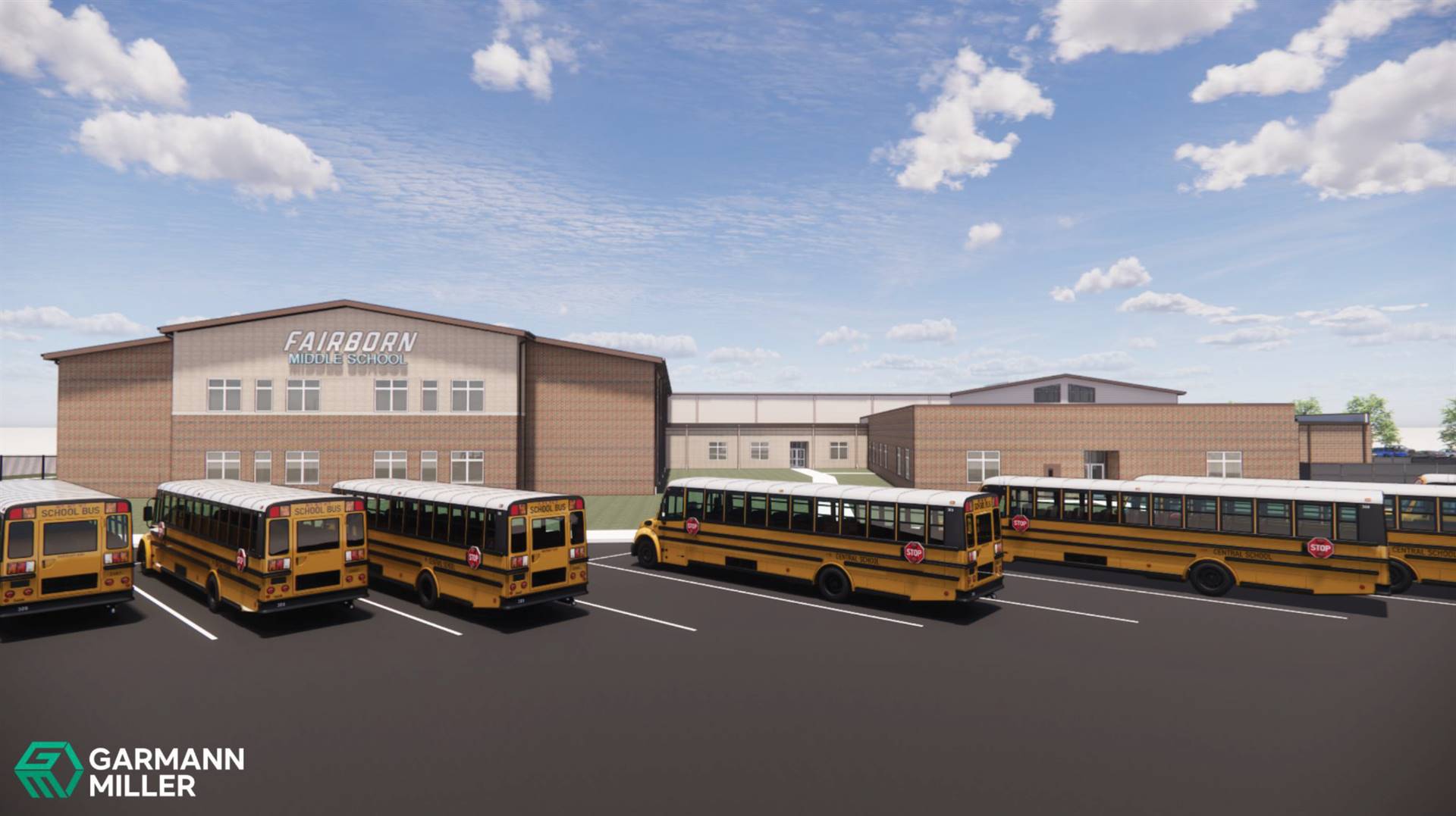 View of bus lot Fairborn Middle School
