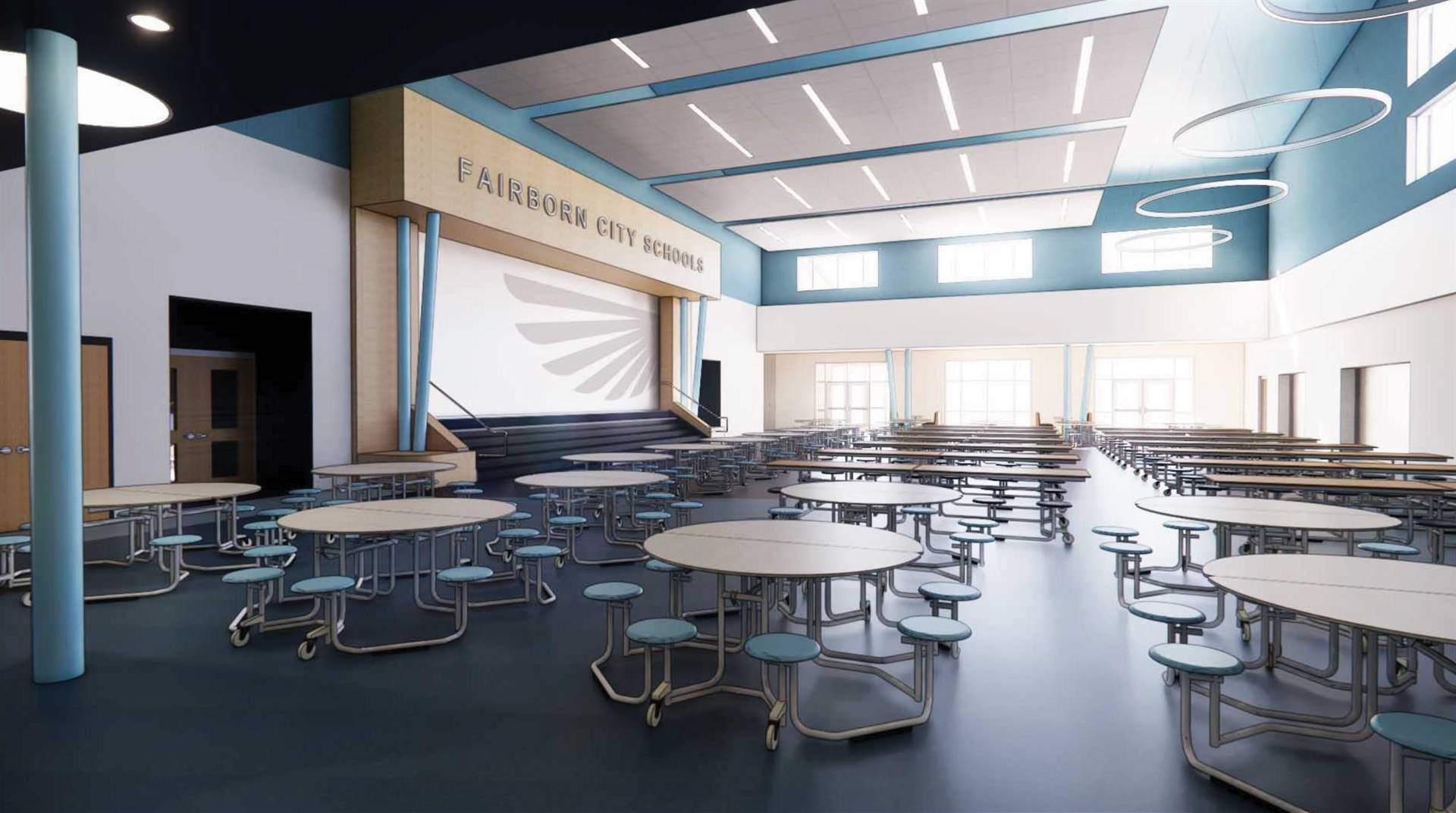 View of cafeteria/stage Fairborn Middle School