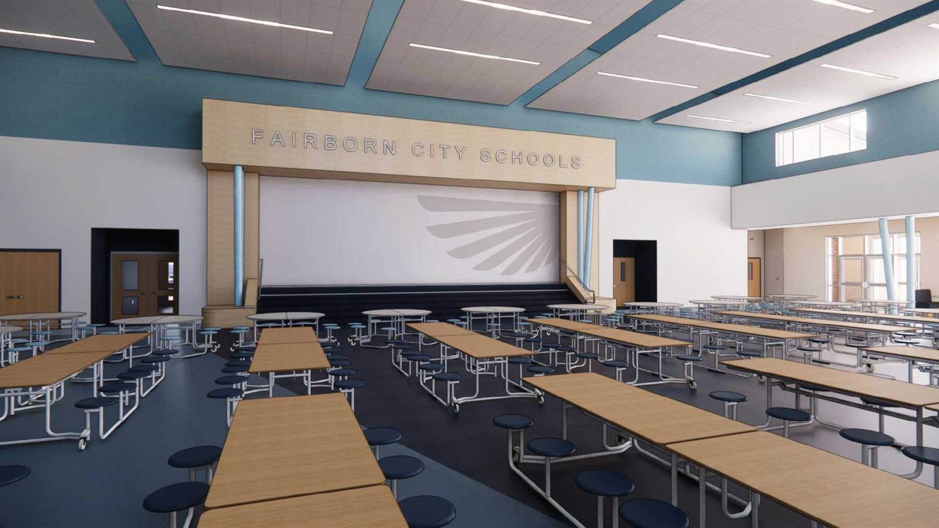 View of cafeteria area/stage at Fairborn Middle School 